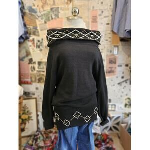 Vintage Dead Stock SML Black Off the Shoulder Sweater Dress Size Med
